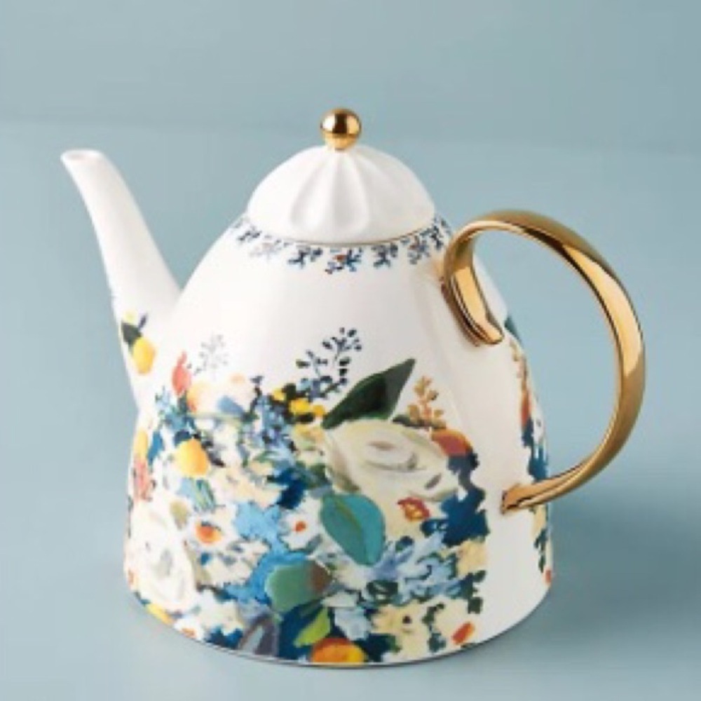 Anthropologie Botanica Teapot Handpainted Stoneware Floral NIB NWT